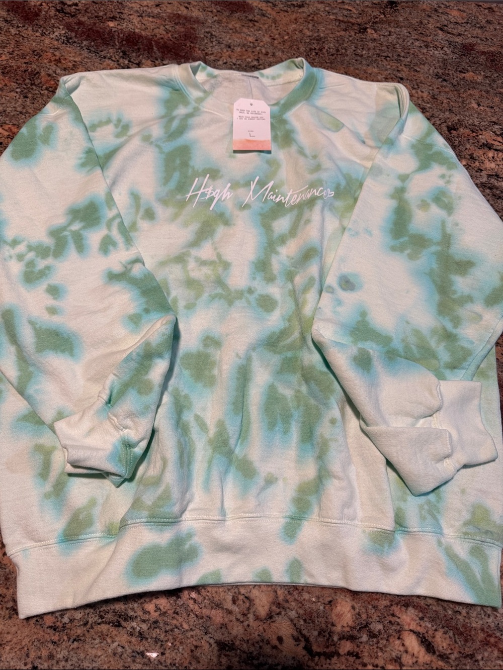 High Maintenance Tie-Dye Crewneck Sweater - Mint & White